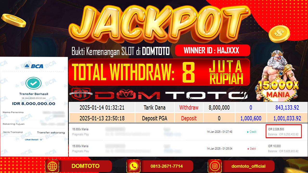 JACKPOT SLOT 15.000x MANIA 14 JANUARI 2025